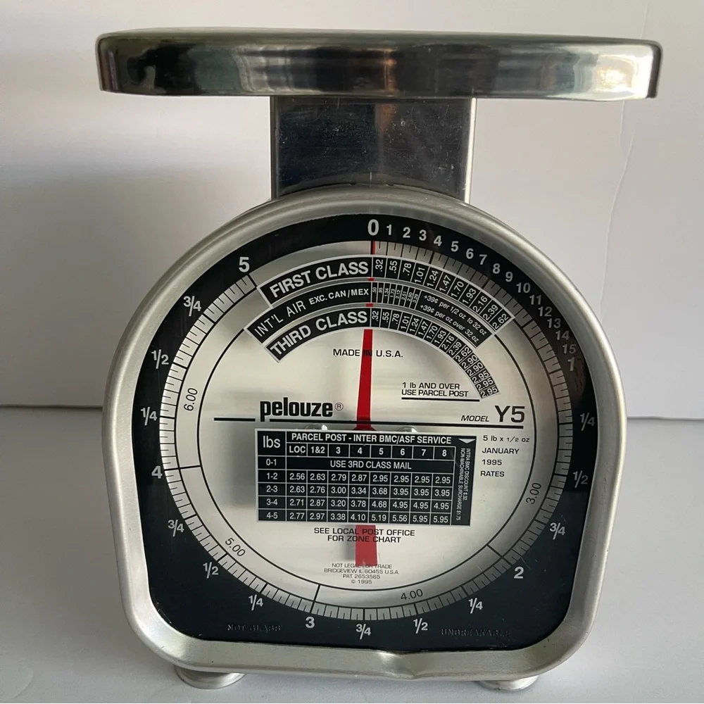 Vintage Pelouze Postal Scale 5lb Capacity Model Y5 1995 First Class Rates USA